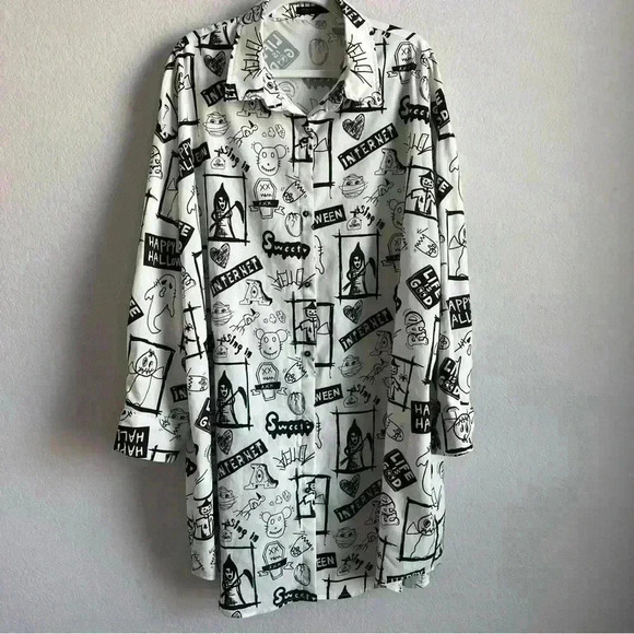 SHEIN Curve UK Graffiti Print Drop Shoulder Shirt Dress Size US 20 - Picture 6 of 14